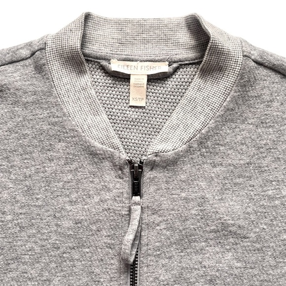 EILEEN FISHER Organic Cotton Knit 2 Way Zip Bomber Jacket Sweatshirt Gray XS - Picture 3 of 8